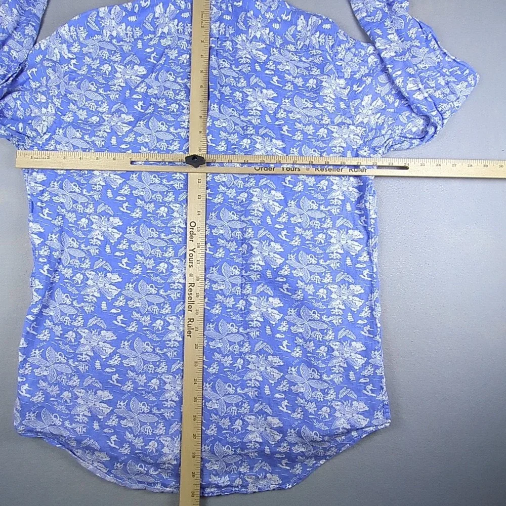 Polo Ralph Lauren Hawaiian Shirt Mens Large Blue White Chambray Long Sleeve